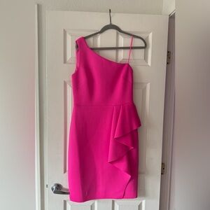 NWT Eliza J Vibrant Pink One-Shoulder Dress